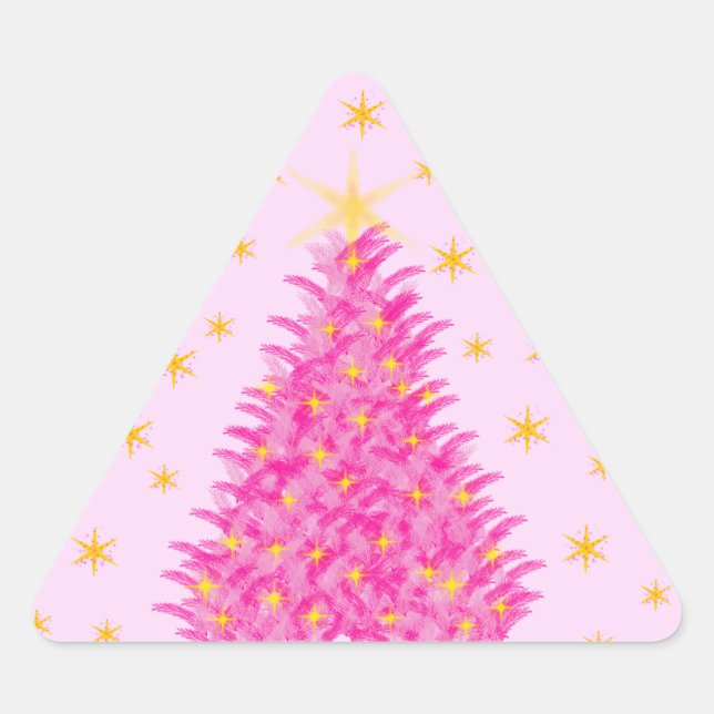 Pink Christmas Tree Stars Dreieckiger Aufkleber (Vorderseite)
