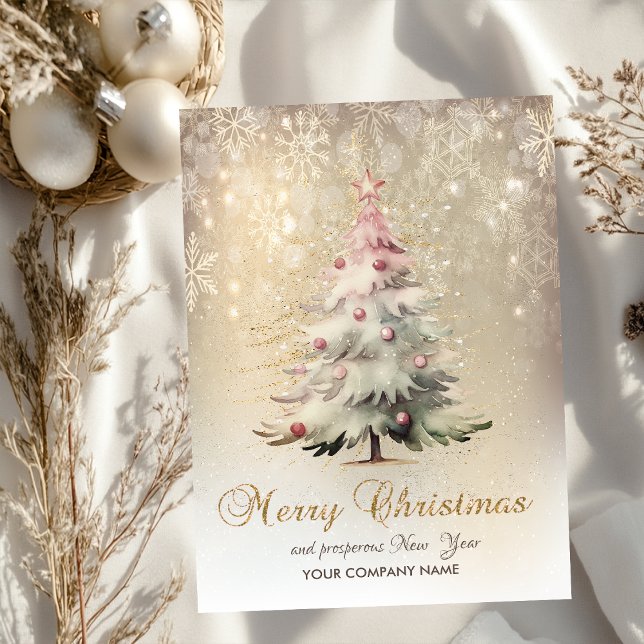 Pink Christmas Tree Stars Snowflakes Feiertagskarte (Von Creator hochgeladen)