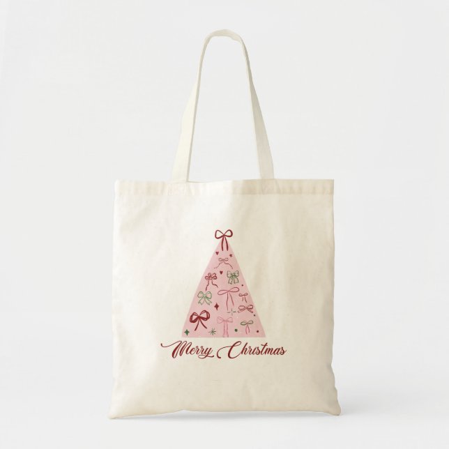 Pink Christmas Tree Tote Bag Tragetasche (Vorne)