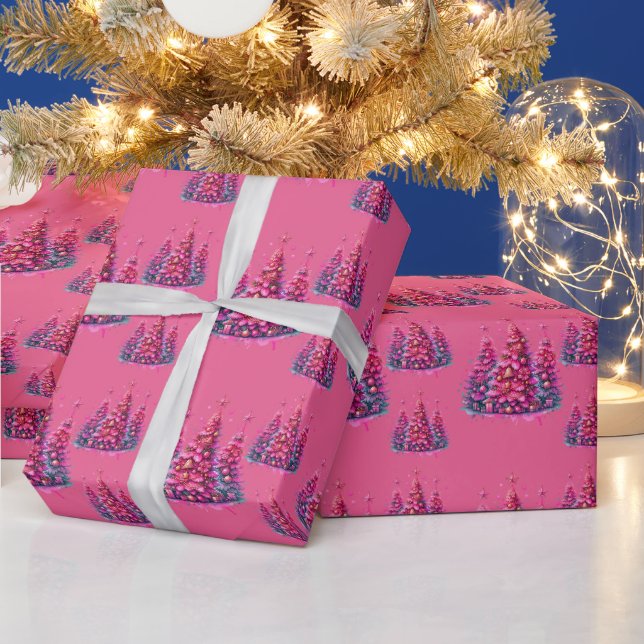 Pink Christmas Tree Trendy Preppy Ästhetik Geschenkpapier (Feiertage)