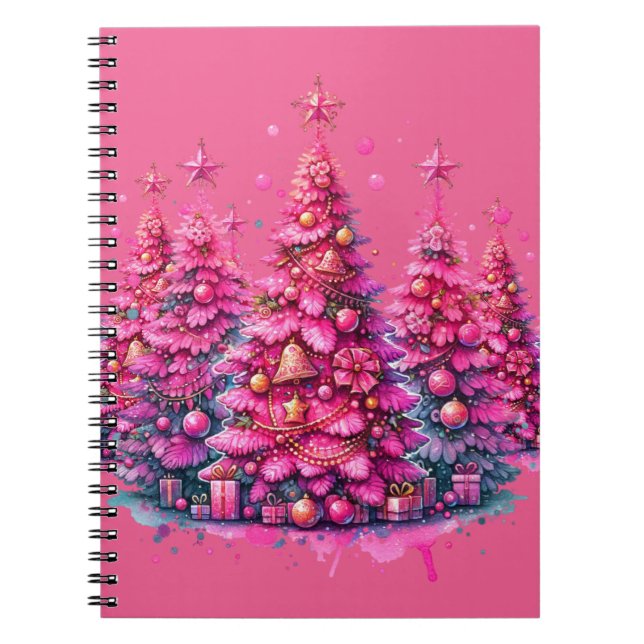 Pink Christmas Tree Trendy Preppy Ästhetik Notizblock (Vorderseite)