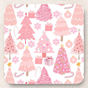 Pink Christmas Trees Muster Getränkeuntersetzer