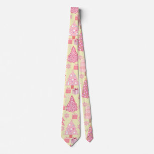 Pink Christmas Trees Muster L Yellow BG Krawatte