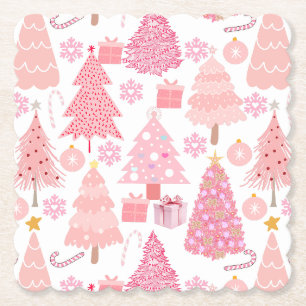 Pink Christmas Trees Muster Untersetzer