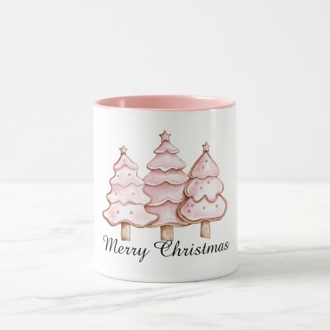 Pink Christmas Trees with Gold Stars Tasse (Zentrum)