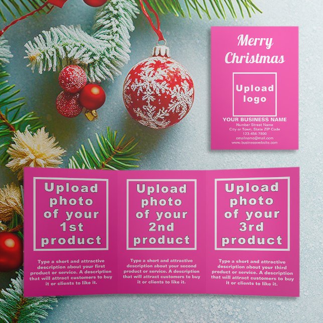 Pink | Christmas | Trifold-Karte Dreifach Gefaltete Karte (Pink trifold card for Christmas with your business brand and products or services)