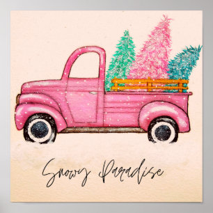 Pink Christmas Truck Poster