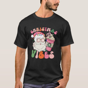 Pink Christmas Vibes Funny Santa Face Kaffee Isis T-Shirt