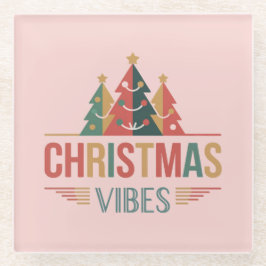 Pink Christmas Vibes Glass Coaster Glasuntersetzer