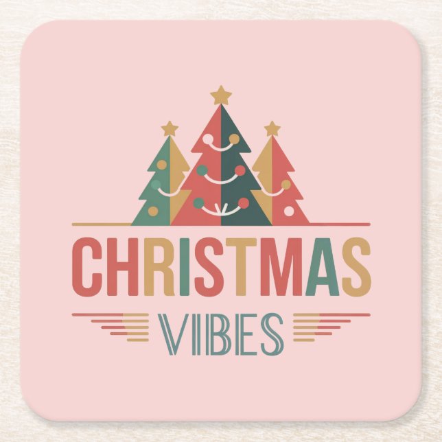 Pink Christmas Vibes Quadratischer Untersetzer Sat (Vorderseite)