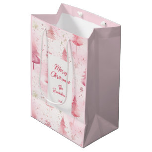 Pink Christmas Vintag Pine Trees Geschenktasche Mittlere Geschenktüte