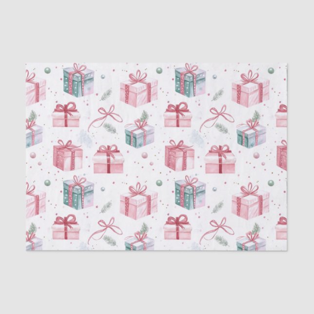 Pink Christmas Vintage Gift Packages Tissue Paper Seidenpapier (Vorderseite)