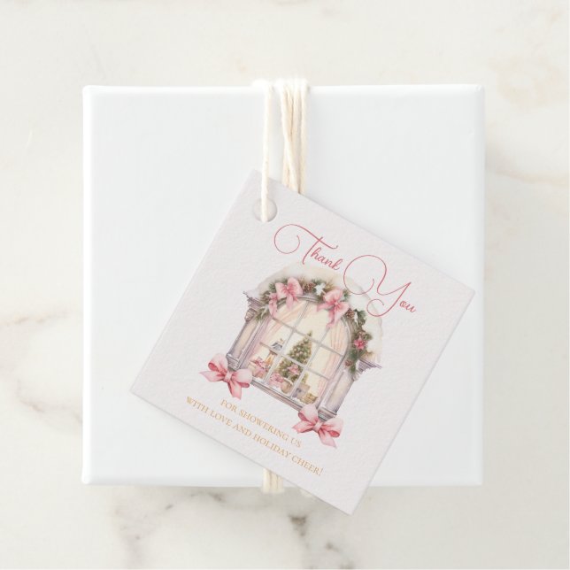 Pink Christmas Window Baby Shower Watercolor  Geschenkanhänger (Beispiel)