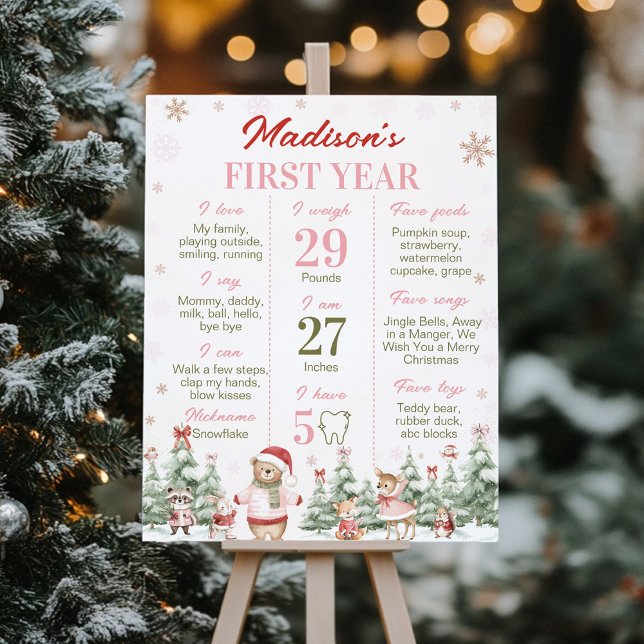 Pink Christmas Winter Woodland Birthday Milestone Poster (Von Creator hochgeladen)