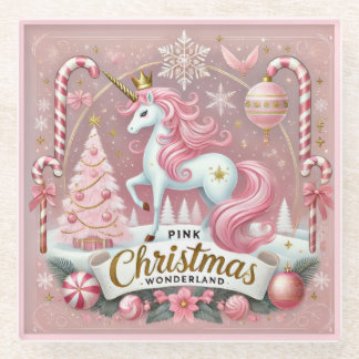 Pink Christmas Wonderland Unicorn Glasuntersetzer