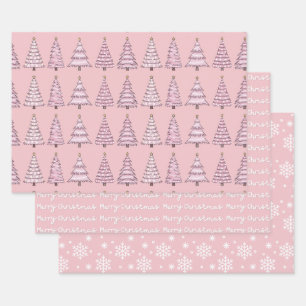 Pink Christmas Wrapping Paper Set 3 Geschenkpapier Set