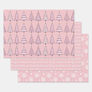 Pink Christmas Wrapping Paper Set 3 Geschenkpapier Set