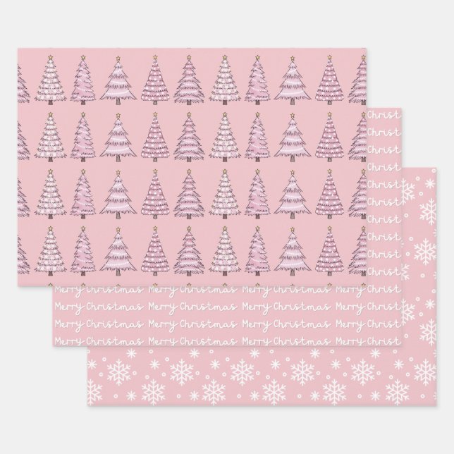 Pink Christmas Wrapping Paper Set 3 Geschenkpapier Set (Set)