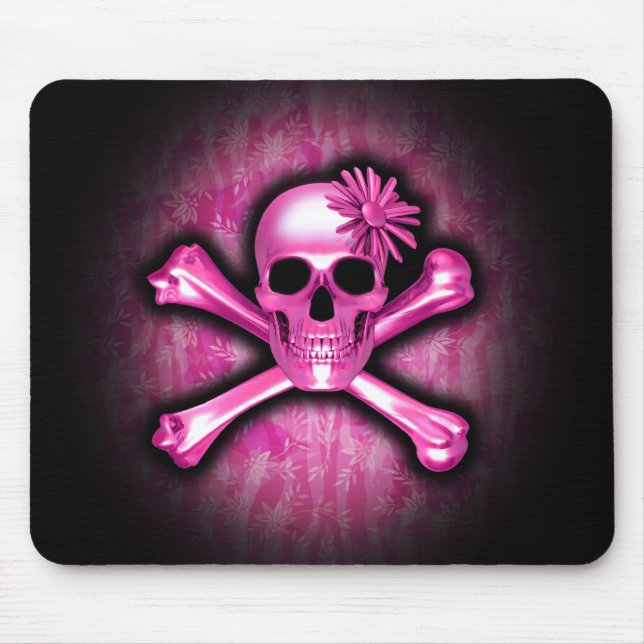 Pink Chrome Skull und Crossbones Mouse Pad Mousepad (Vorne)