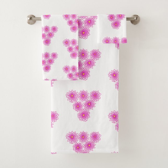 Pink Chrysantemums Mums Muster von 6 Handtuch Set (Insitu)