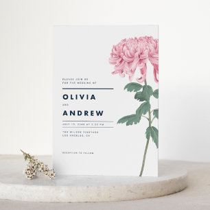 Pink Chrysanthemum Botanische Hochzeit Einladung