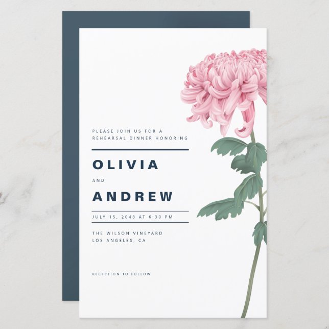 Pink Chrysanthemum Probe am Abend mit floralen Ein (Vorne/Hinten)