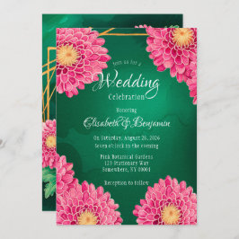Pink Chrysanthemums Geometric Wedding Celebration Einladung