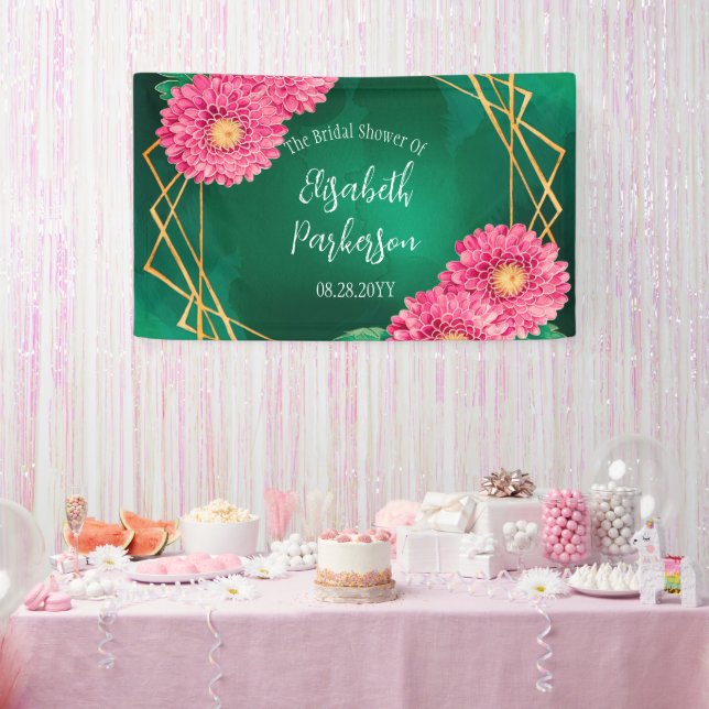 Pink Chrysanthemums Goldenes geometrisches Brautpa Banner (Party)