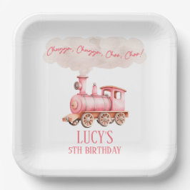 Pink Chugga Choo Choo Vintager Zug Geburtstagspart Pappteller