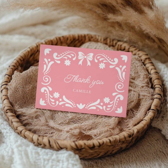 Pink Cielito Lindo Girl Babydusche Dankeskarte (Pink Cielito Lindo Baby Shower Thank you card)