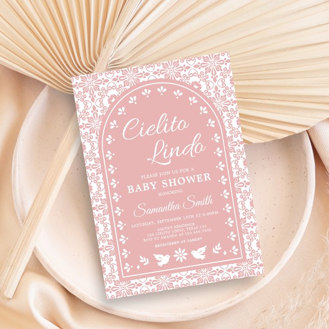 Pink Cielito Lindo Papel Picado Baby Shower Einladung (Cielito Lindo Papel Picado Fiesta Baby Shower Invitation)