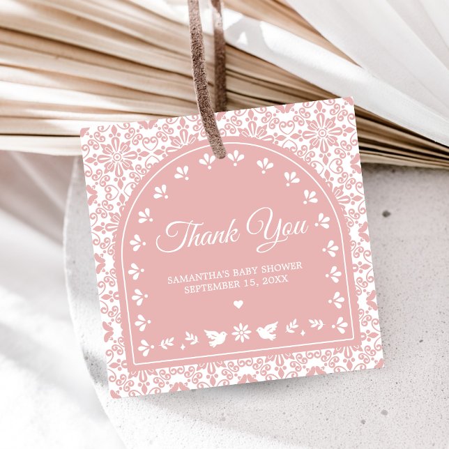 Pink Cielito Lindo Papel Picado Baby Shower Geschenkanhänger (Cielito Lindo Papel Picado Fiesta Baby Shower Favor Tags)