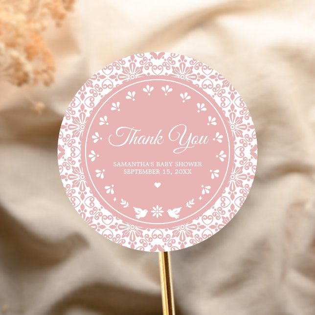 Pink Cielito Lindo Papel Picado Baby Shower Runder Aufkleber (Cielito Lindo Papel Picado Fiesta Baby Shower Sticker)