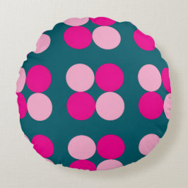 Pink Circles on Green Round Pillow Rundes Kissen