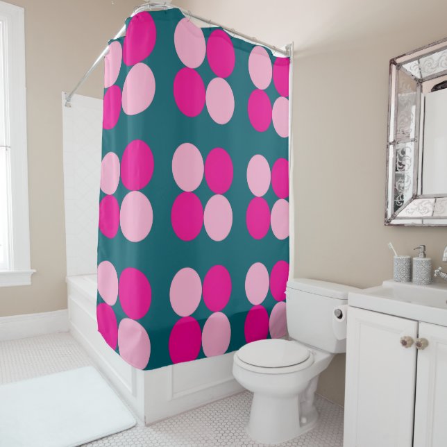 Pink Circles on Green Shower Curtain Duschvorhang (Beispiel)