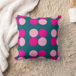 Pink Circles on Green Throw Pillow Kissen