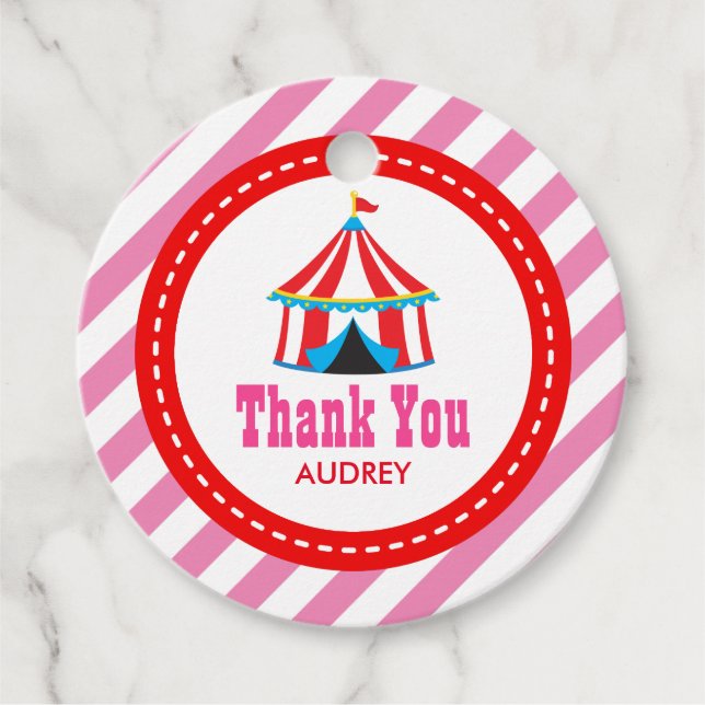 Pink Circus Karneval Geburtstagsdusche Geschenkanhänger (Vorderseite)