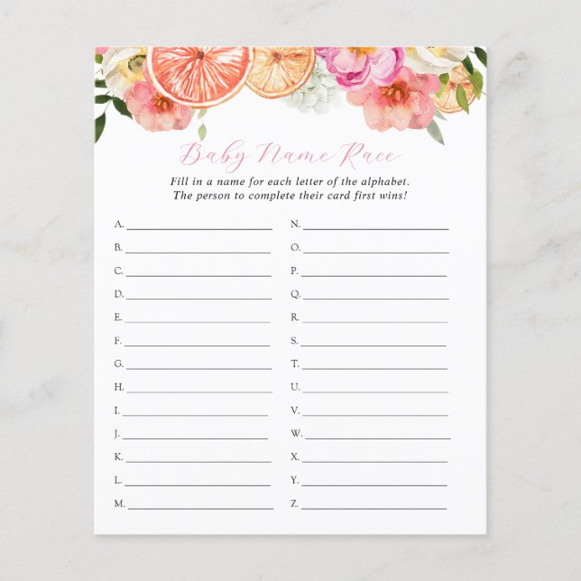 Pink Citrus Baby Name Race Showspiel (Vorderseite)