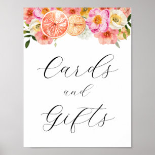 Pink Citrus Blume Karten und Geschenke Unterschrif Poster