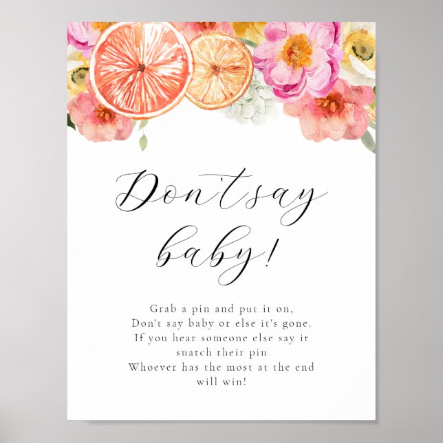 Pink Citrus Blume Say Baby Game Sign Poster (Vorne)
