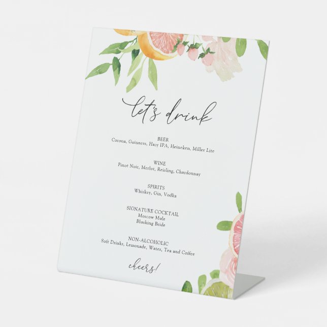 Pink Citrus Let's Drink Bar Sign Sockelschild (Vorderseite)