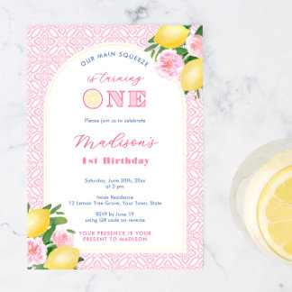 Pink Citrus Main Squeeze Mädchen 1. Geburtstagsfei Einladung