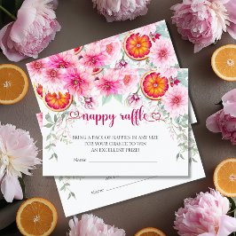 Pink & Citrus Nappy Diaper Raffle Baby Dusche Begleitkarte