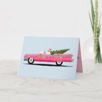 PINK CLASSIC CAR CLASSY CHRISTMAS Grußkarten
