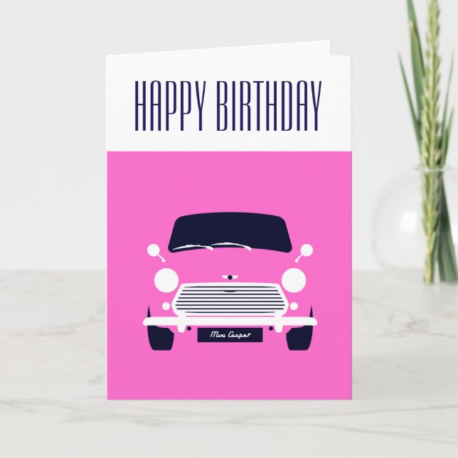 Pink Classic Mini Cooper Karte (Vorderseite)