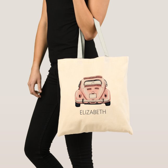 Pink Classic Vintag Buggy Bug Car Personalisiert Tragetasche (Vorderseite (Produkt))