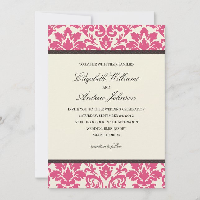 PINK CLASSY DAMASK| WEDERINVITATION EINLADUNG (Vorderseite)