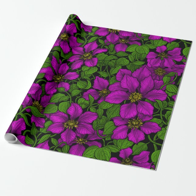 Pink Clematis Geschenkpapier (Ungerollt)