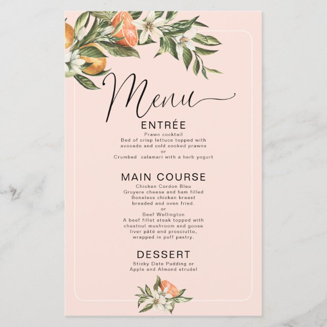 Pink Clementine Little Süsse Baby Shower Menü (Vorderseite)