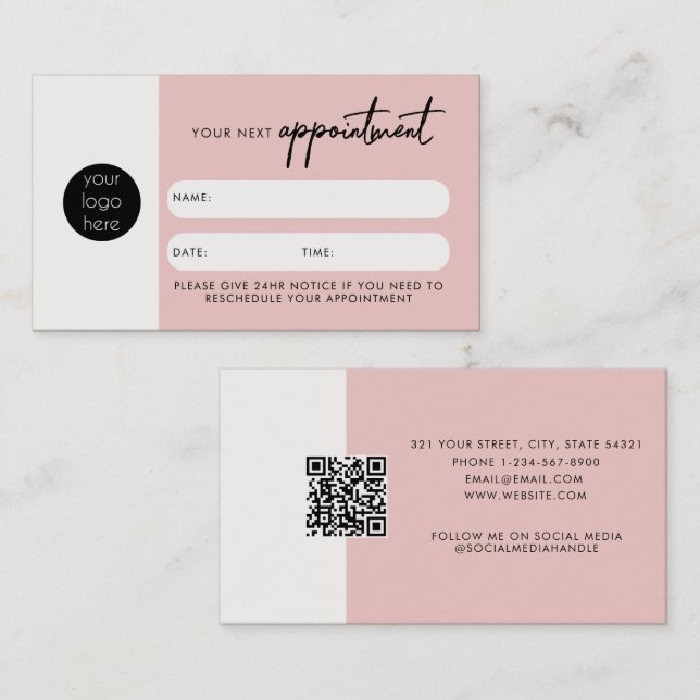 Pink Client-Terminierung QR-Code-Logo Visitenkarte (Vorne/Hinten)